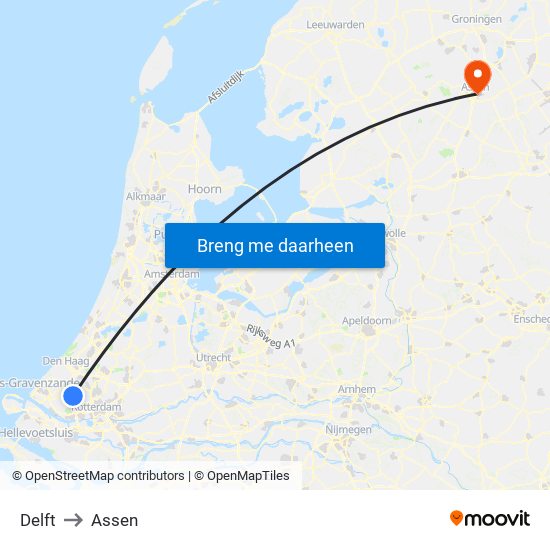 Delft to Assen map