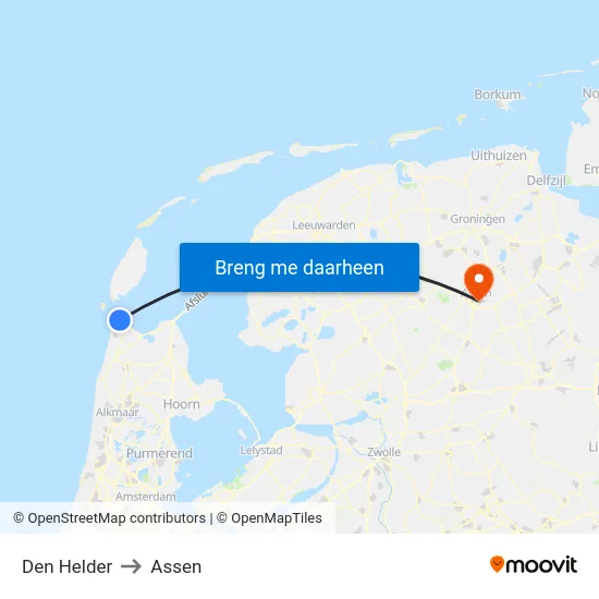 Den Helder to Assen map