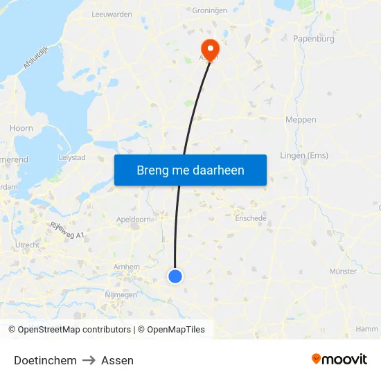 Doetinchem to Assen map