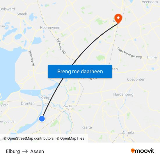 Elburg to Assen map