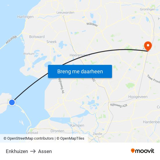 Enkhuizen to Assen map