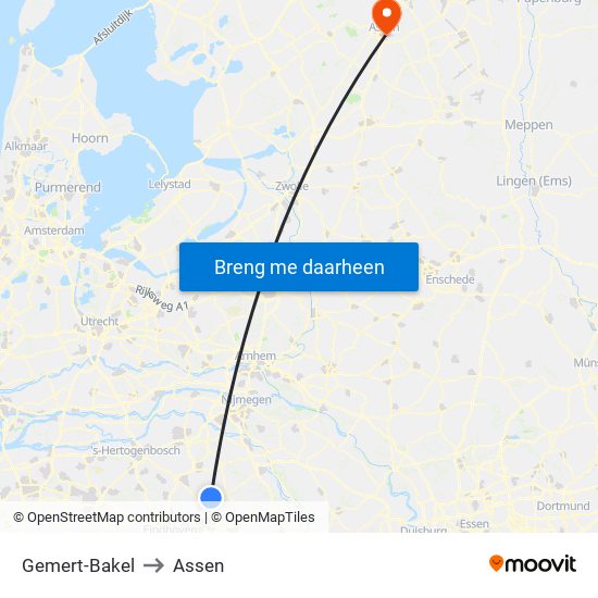 Gemert-Bakel to Assen map