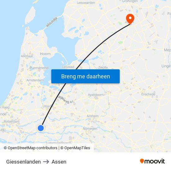 Giessenlanden to Assen map