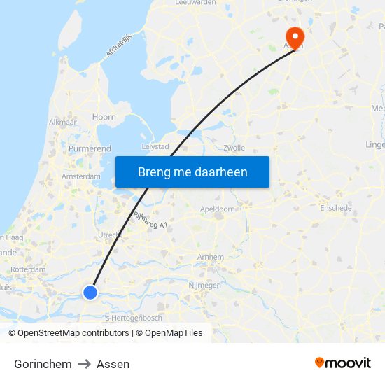 Gorinchem to Assen map