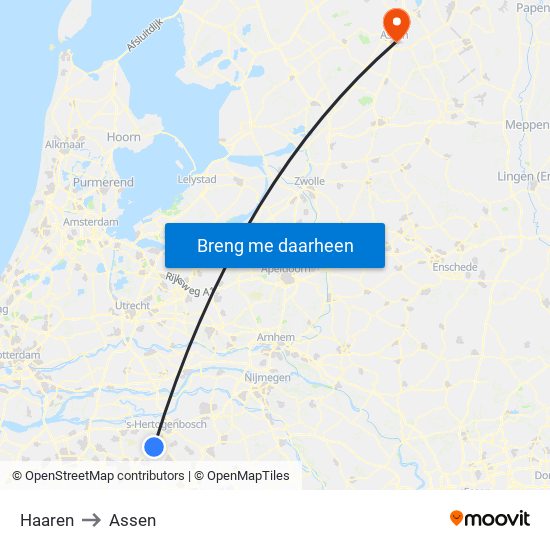 Haaren to Assen map