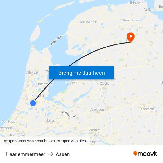Haarlemmermeer to Assen map