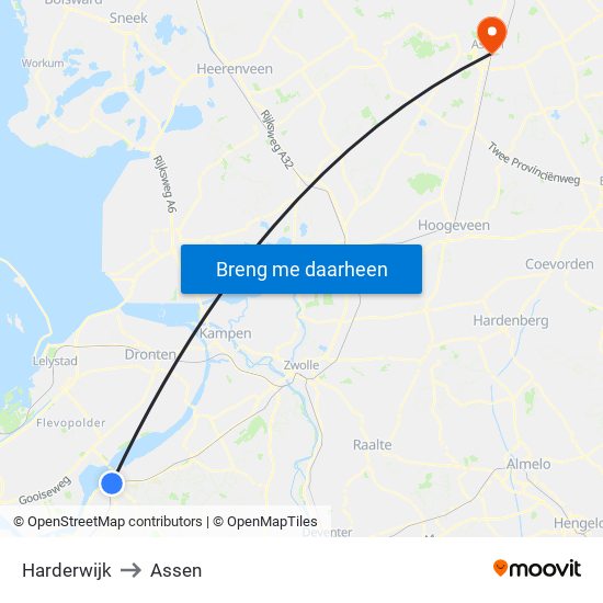 Harderwijk to Assen map