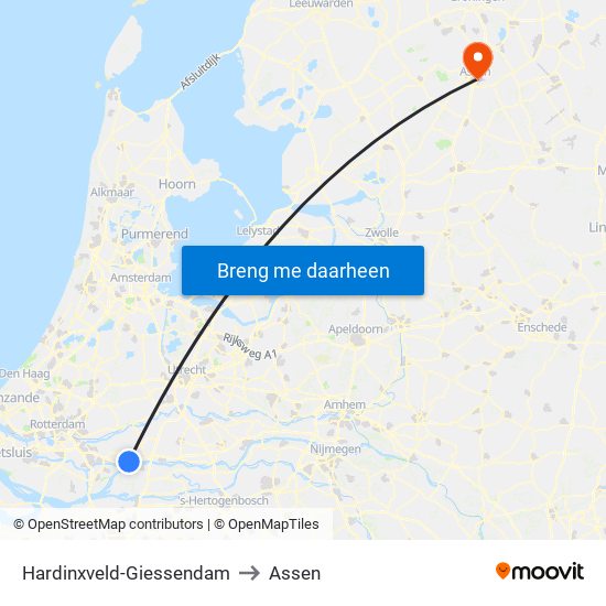 Hardinxveld-Giessendam to Assen map