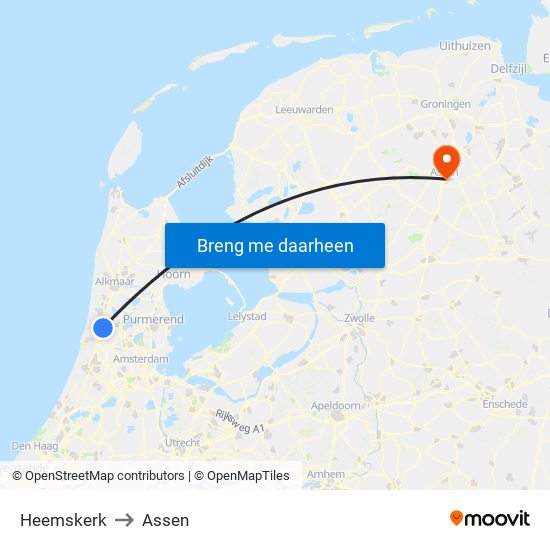 Heemskerk to Assen map