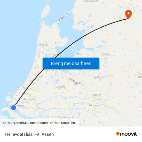 Hellevoetsluis to Assen map