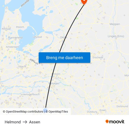 Helmond to Assen map