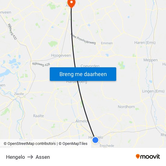 Hengelo to Assen map