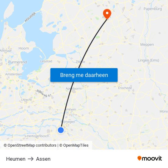 Heumen to Assen map