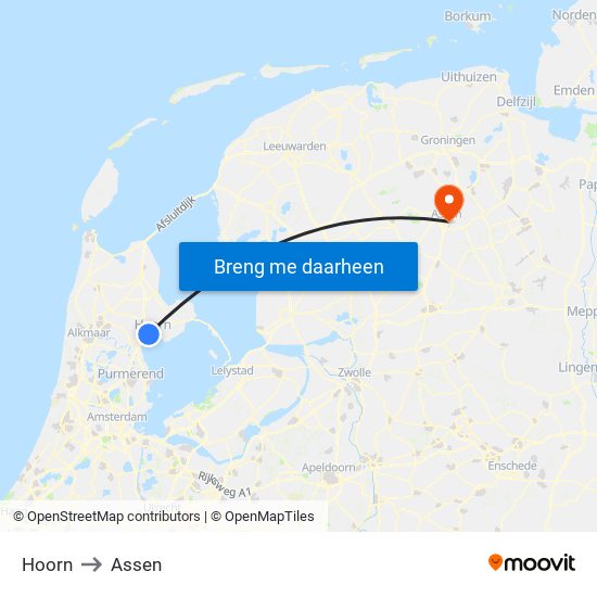 Hoorn to Assen map