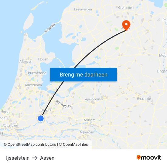 Ijsselstein to Assen map