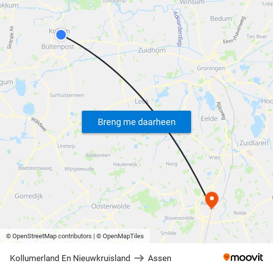 Kollumerland En Nieuwkruisland to Assen map