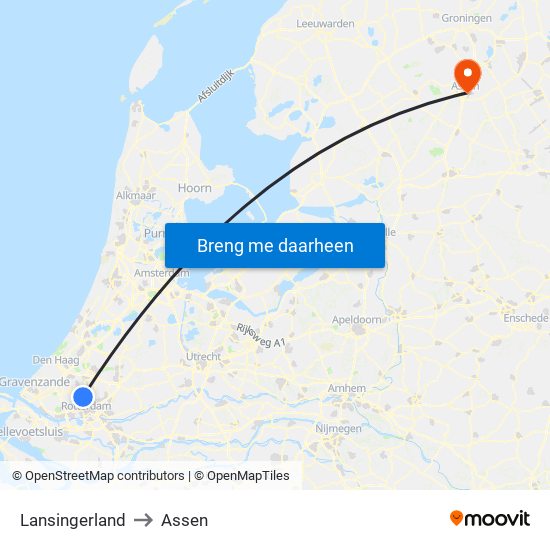 Lansingerland to Assen map