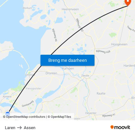Laren to Assen map