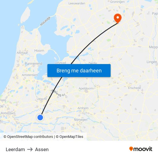 Leerdam to Assen map