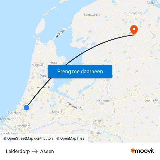 Leiderdorp to Assen map
