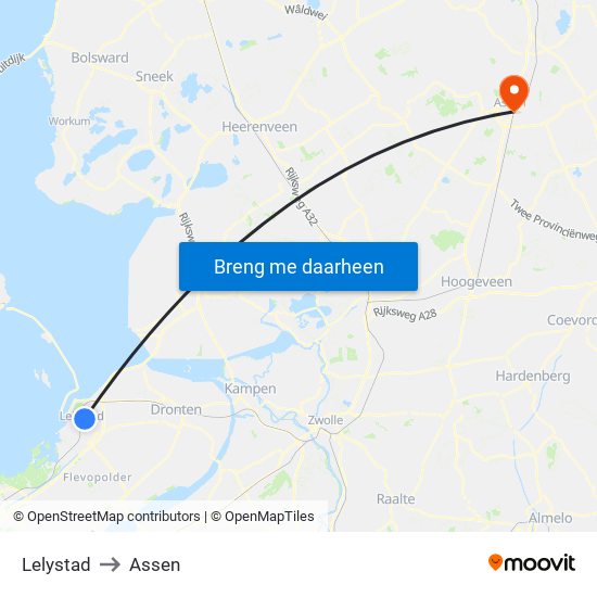 Lelystad to Assen map