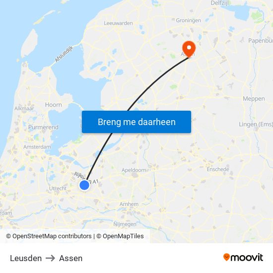 Leusden to Assen map