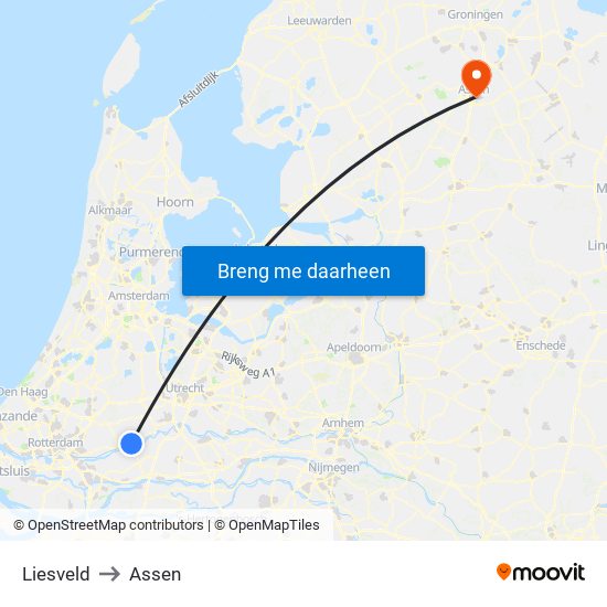 Liesveld to Assen map