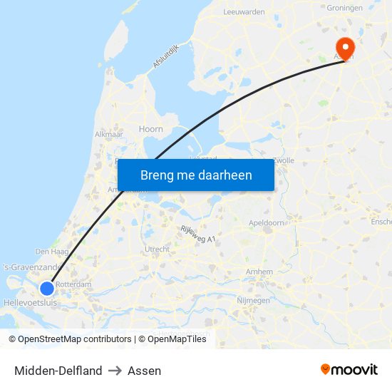 Midden-Delfland to Assen map