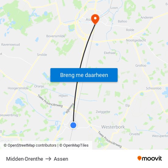 Midden-Drenthe to Assen map