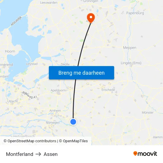 Montferland to Assen map