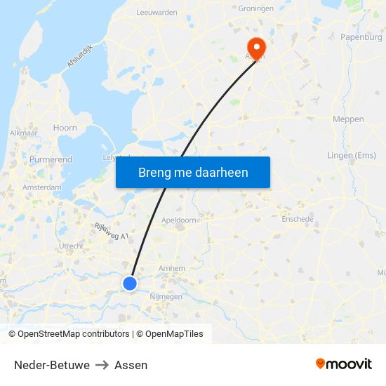 Neder-Betuwe to Assen map