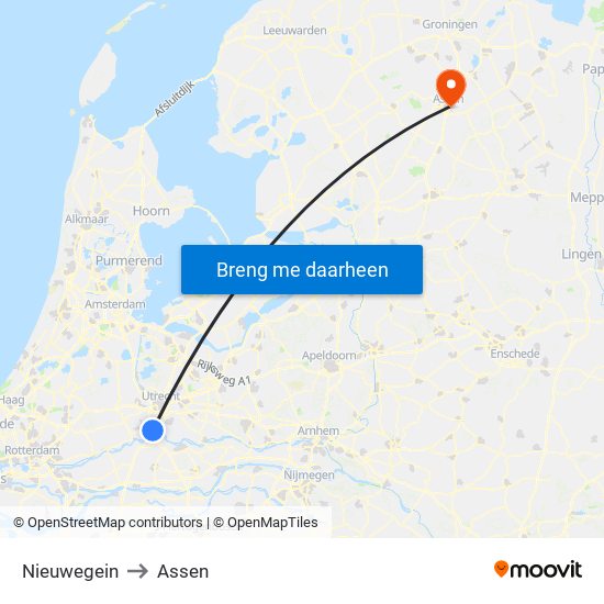 Nieuwegein to Assen map