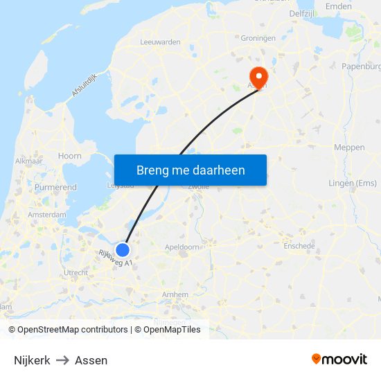 Nijkerk to Assen map