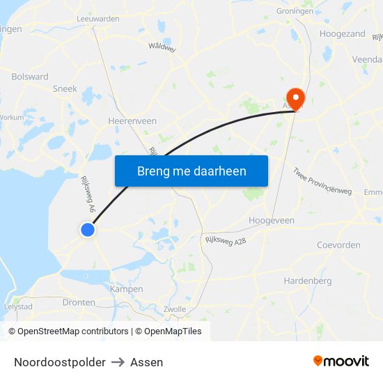 Noordoostpolder to Assen map