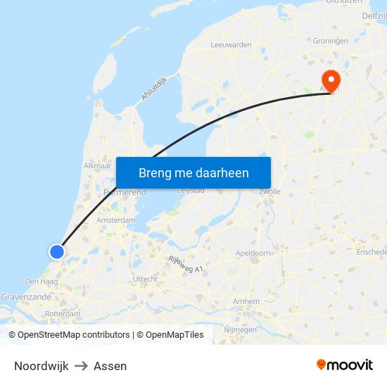 Noordwijk to Assen map