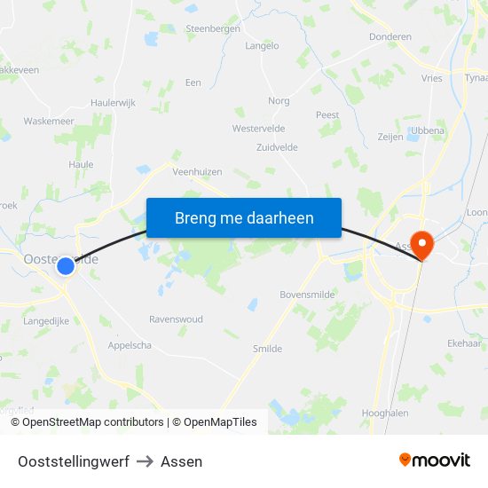 Ooststellingwerf to Assen map
