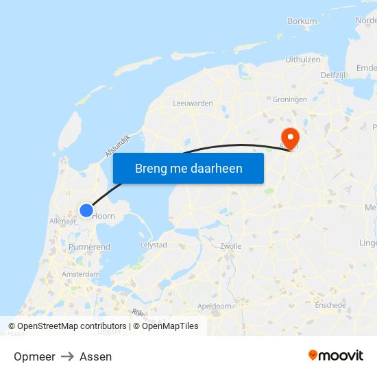 Opmeer to Assen map