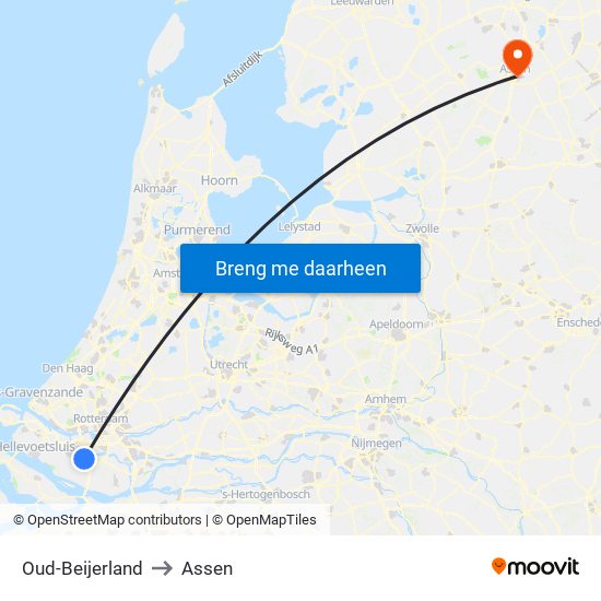 Oud-Beijerland to Assen map