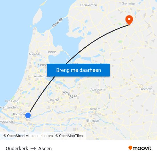 Ouderkerk to Assen map