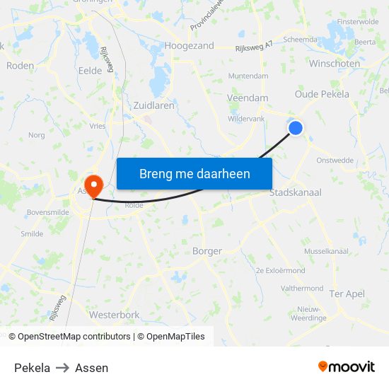 Pekela to Assen map