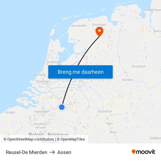 Reusel-De Mierden to Assen map
