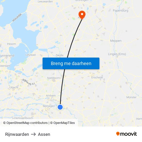 Rijnwaarden to Assen map