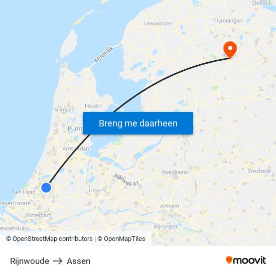 Rijnwoude to Assen map