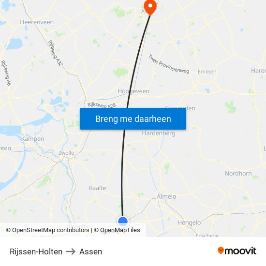 Rijssen-Holten to Assen map