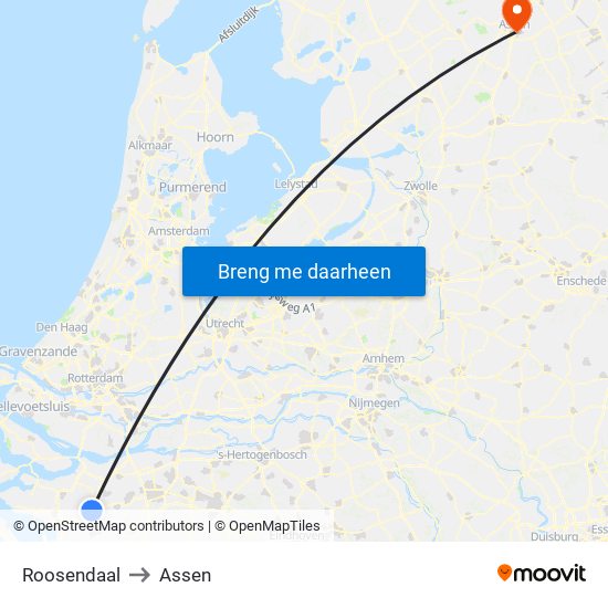 Roosendaal to Assen map