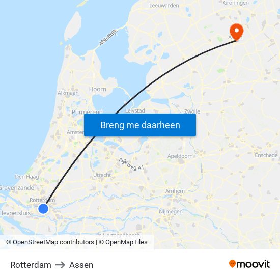 Rotterdam to Assen map