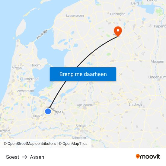 Soest to Assen map