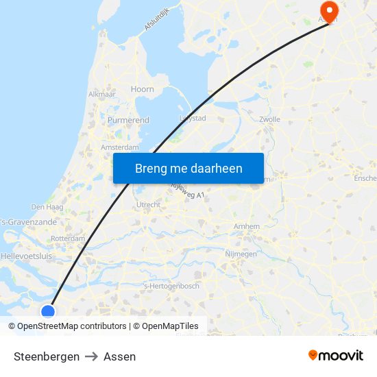 Steenbergen to Assen map