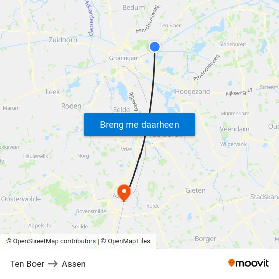 Ten Boer to Assen map