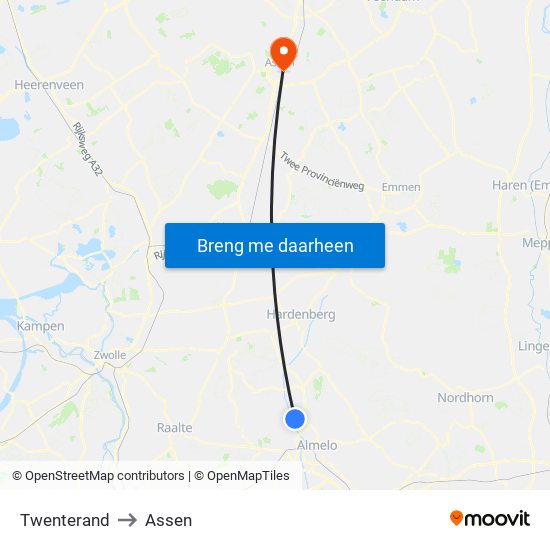 Twenterand to Assen map